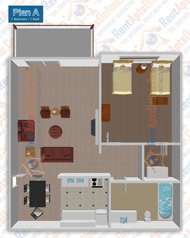 This image is the visual 3D representation of Merlot in Casa Tiempo Apartments.