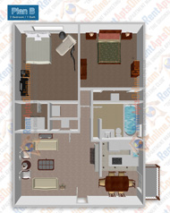 This image is the visual 3D representation of Bordeaux in Casa Tiempo Apartments.